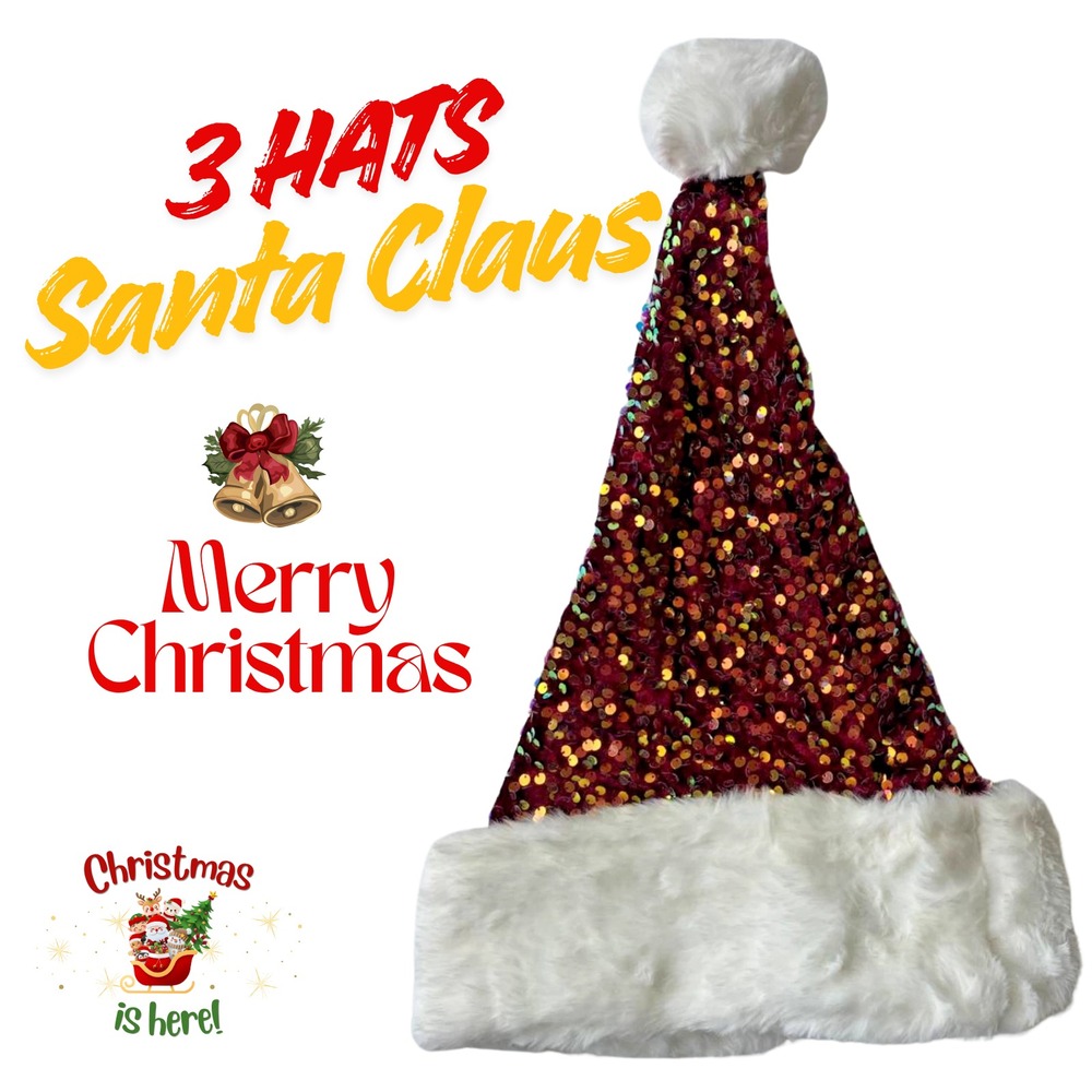 3 Hats Christmas Santa Claus Cap Adult Christmas Holiday Hat Thickened